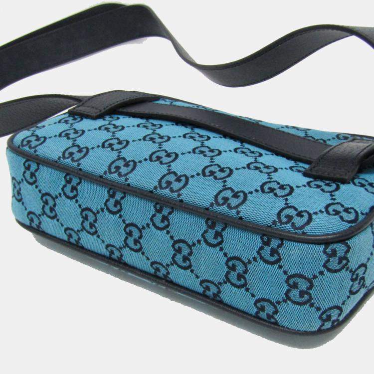 Pre Owned Gucci Blue Dark Navy GG Canvas Leather Waist Bag