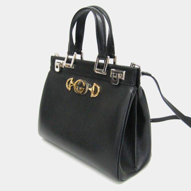 Pre Owned Gucci Black Leather Zumi Shoulder Bag