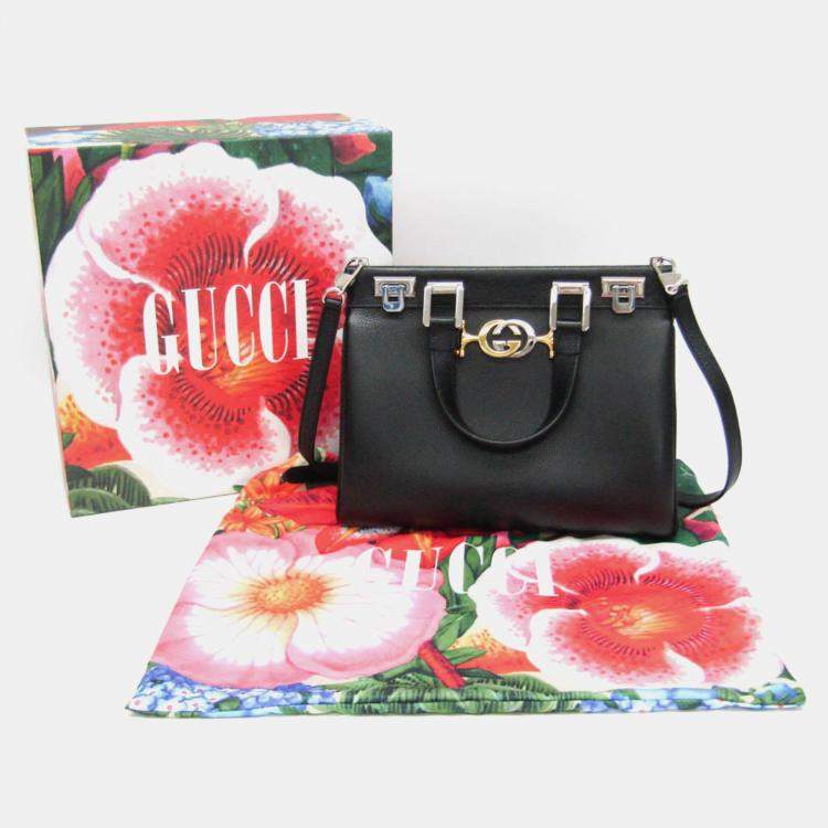 Pre Owned Gucci Black Leather Zumi Shoulder Bag