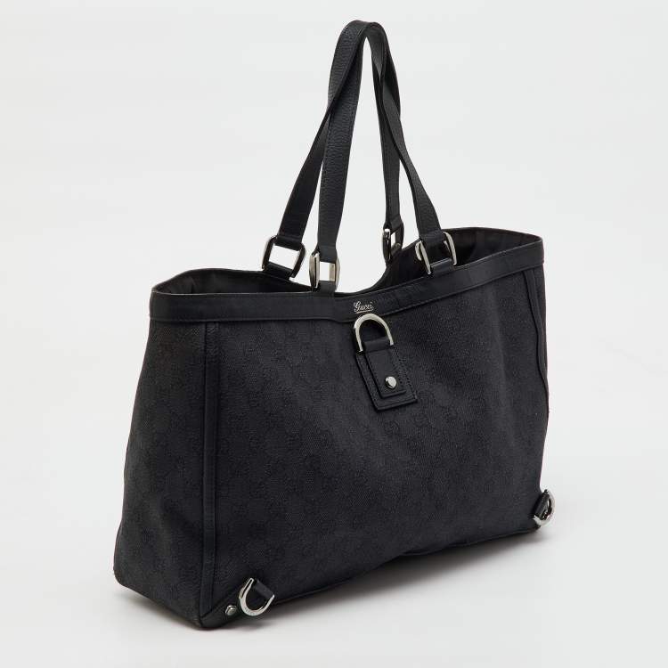 Pre Owned Gucci Black GG Canvas and Leather Abbey D-Ring Shopper Tote