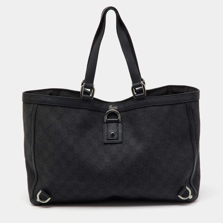 Pre Owned Gucci Black GG Canvas and Leather Abbey D-Ring Shopper Tote