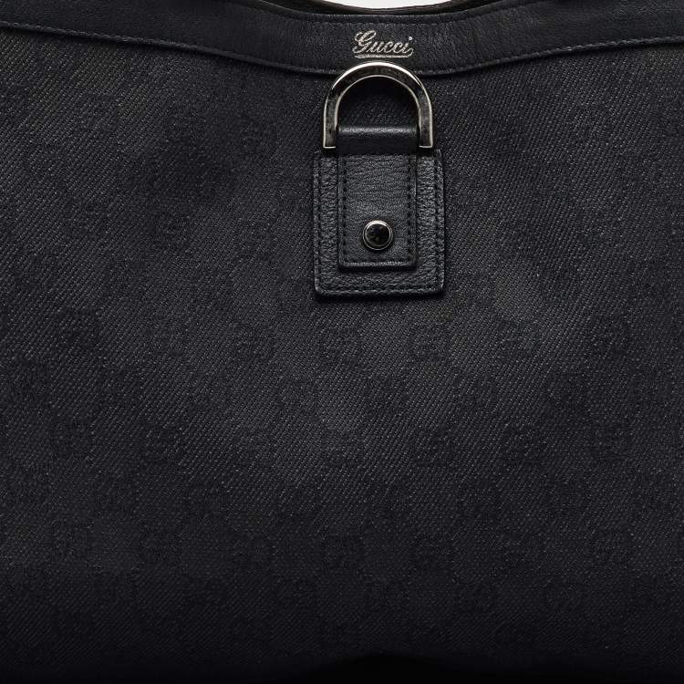 Pre Owned Gucci Black GG Canvas and Leather Abbey D-Ring Shopper Tote