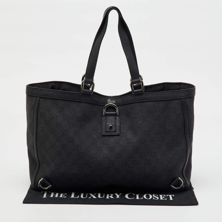 Pre Owned Gucci Black GG Canvas and Leather Abbey D-Ring Shopper Tote
