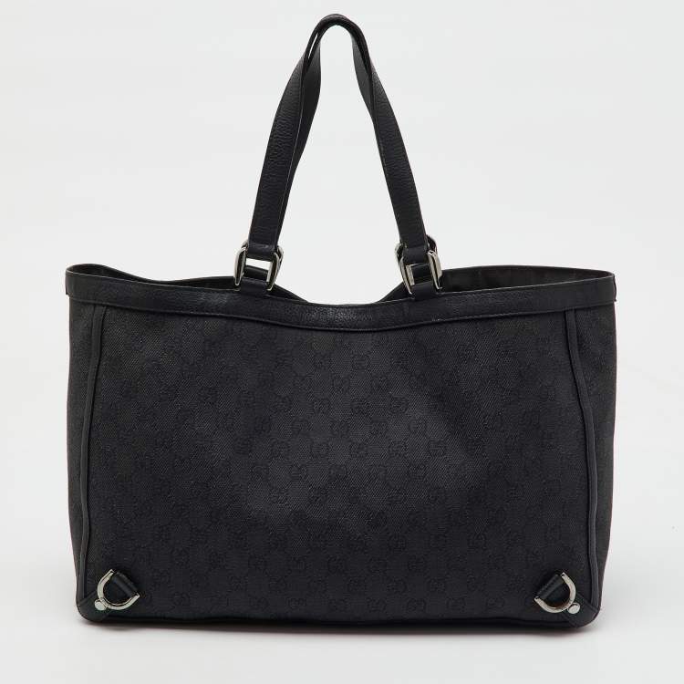 Pre Owned Gucci Black GG Canvas and Leather Abbey D-Ring Shopper Tote