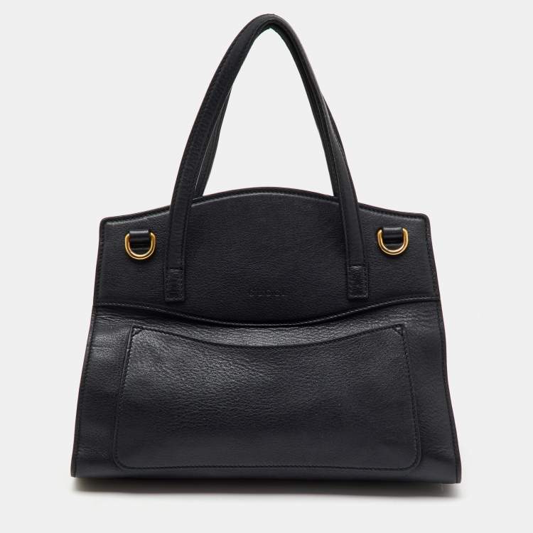 Pre Owned Gucci Black Leather Medium Web Butterfly Embellished Medium Linea Totem Tote