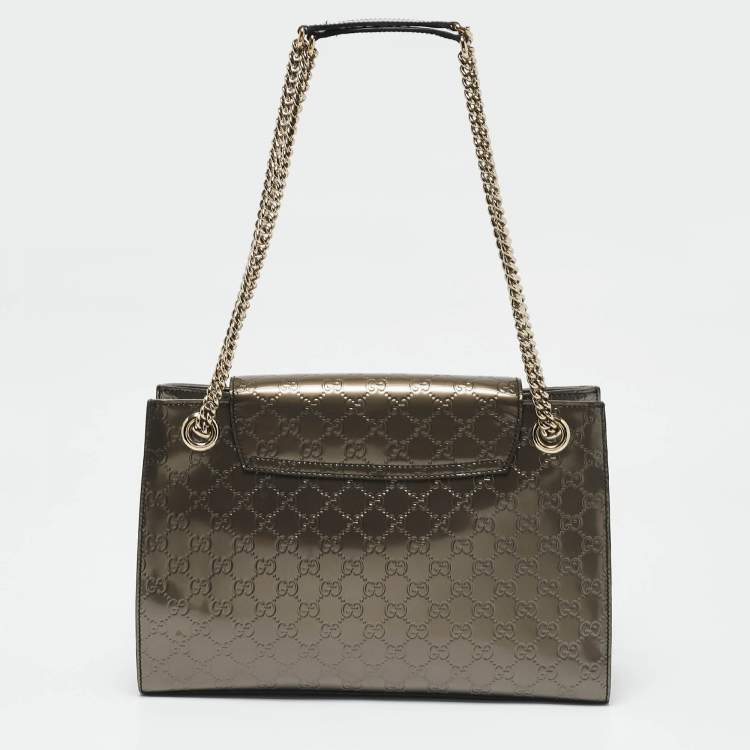 Pre Owned Gucci Metallic Guccissima Patent Leather Large Emily Chain Shoulder Bag
