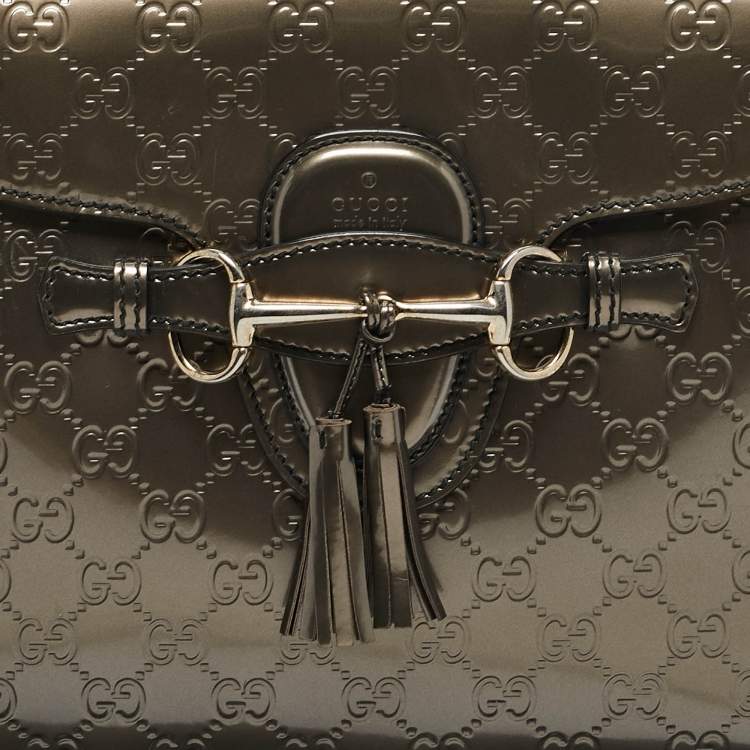 Pre Owned Gucci Metallic Guccissima Patent Leather Large Emily Chain Shoulder Bag