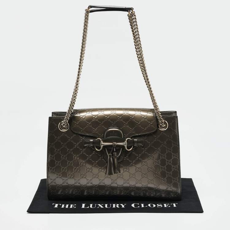 Pre Owned Gucci Metallic Guccissima Patent Leather Large Emily Chain Shoulder Bag