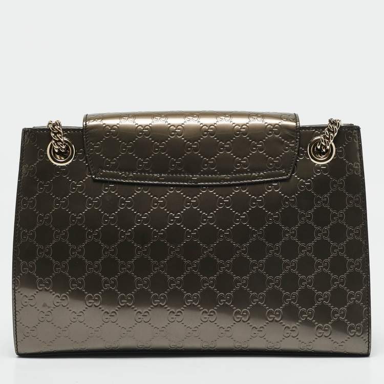 Pre Owned Gucci Metallic Guccissima Patent Leather Large Emily Chain Shoulder Bag