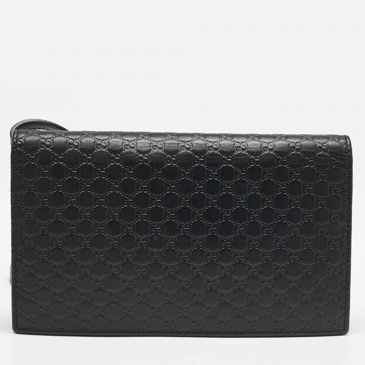 Pre Owned Gucci Black Microguccissima Leather Flap Crossbody Bag