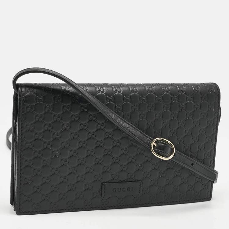 Pre Owned Gucci Black Microguccissima Leather Flap Crossbody Bag