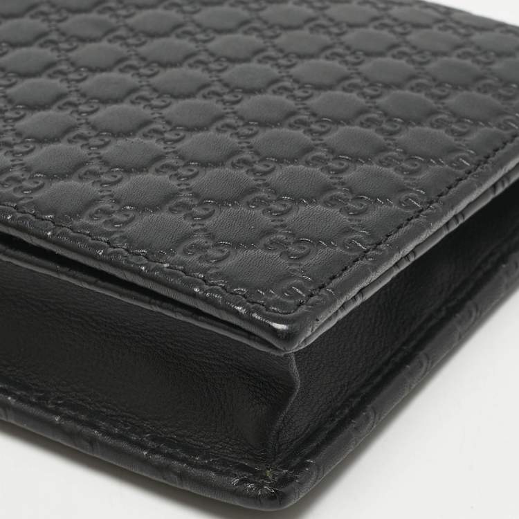 Pre Owned Gucci Black Microguccissima Leather Flap Crossbody Bag