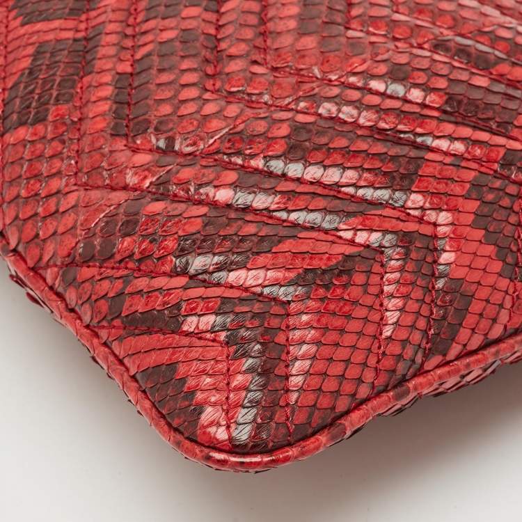Pre Owned Gucci Red Matelasse Python GG Marmont Zip Pouch 