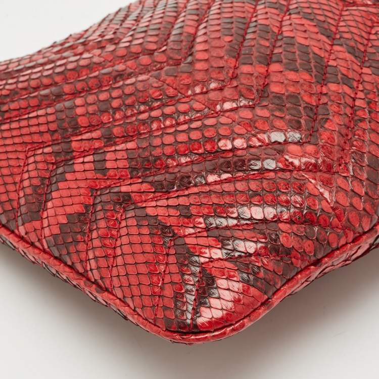 Pre Owned Gucci Red Matelasse Python GG Marmont Zip Pouch 