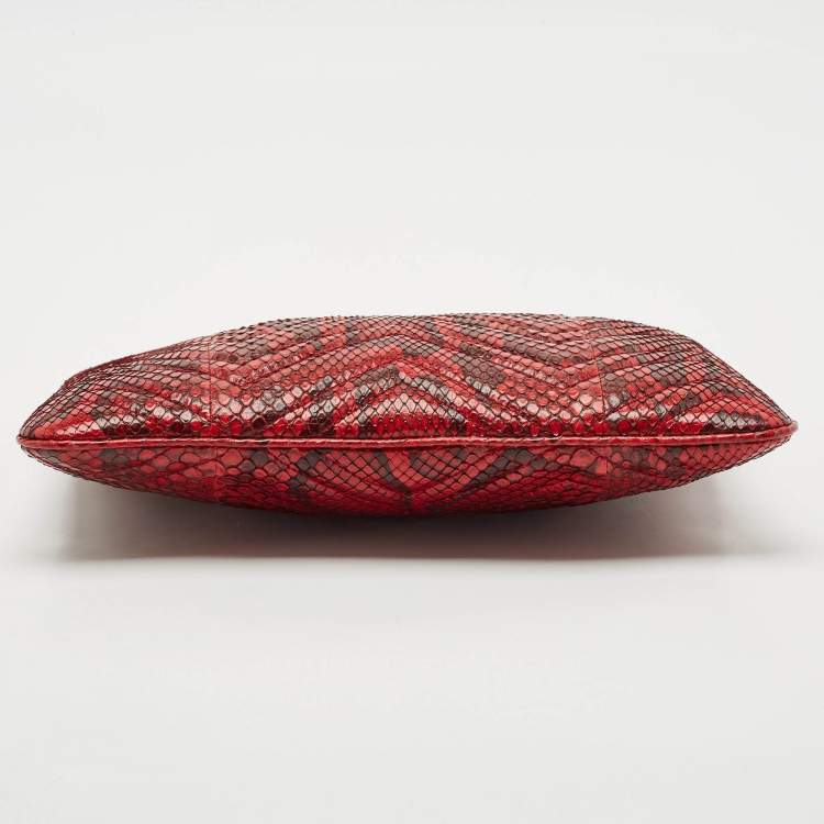 Pre Owned Gucci Red Matelasse Python GG Marmont Zip Pouch 