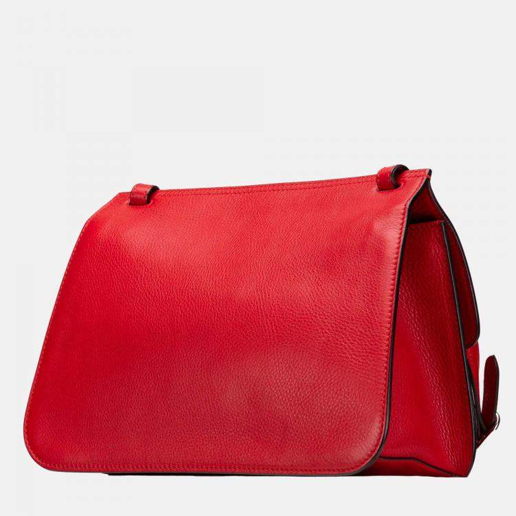 Pre Owned Gucci Red Leather Bamboo Daily Medium Crossbody Bag