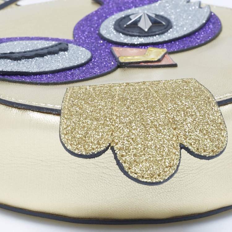Pre Owned Gucci Gold Glitter and Leather Middle East Exclusive Owl Crossbody Bag