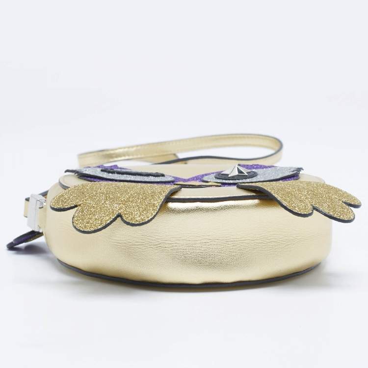 Pre Owned Gucci Gold Glitter and Leather Middle East Exclusive Owl Crossbody Bag