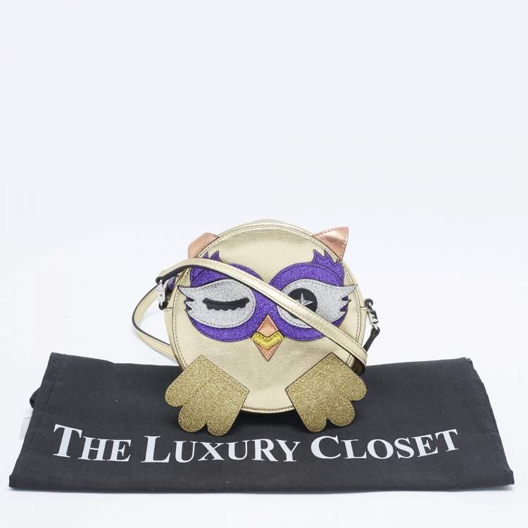 Pre Owned Gucci Gold Glitter and Leather Middle East Exclusive Owl Crossbody Bag