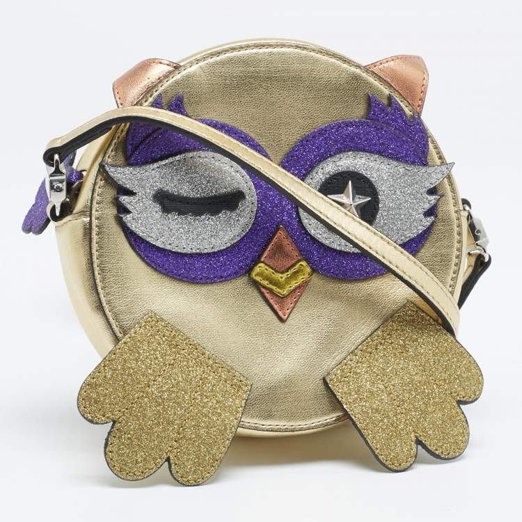 Pre Owned Gucci Gold Glitter and Leather Middle East Exclusive Owl Crossbody Bag