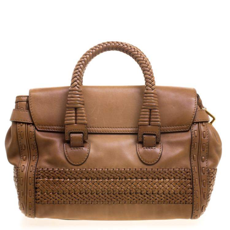 Pre Owned Gucci Brown Leather Medium Handmade Top Handle Satchel