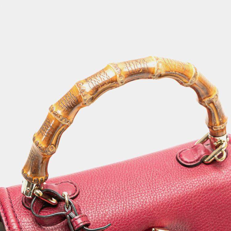 Pre Owned Gucci Red Small Leather New Bamboo Satchel
