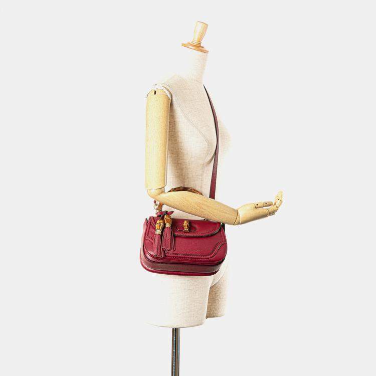 Pre Owned Gucci Red Small Leather New Bamboo Satchel