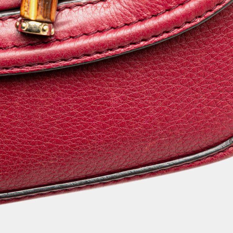 Pre Owned Gucci Red Small Leather New Bamboo Satchel
