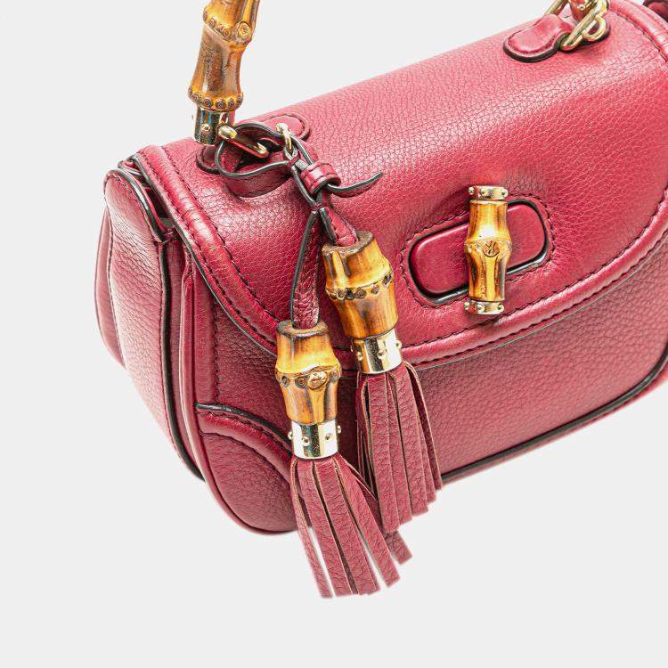 Pre Owned Gucci Red Small Leather New Bamboo Satchel