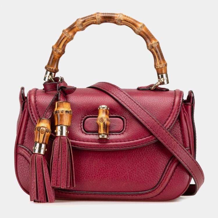 Pre Owned Gucci Red Small Leather New Bamboo Satchel