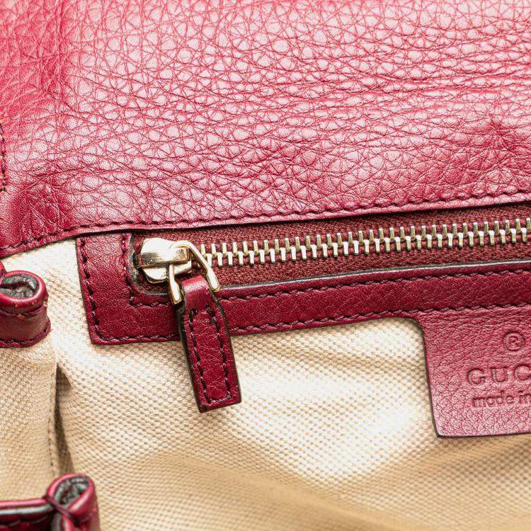 Pre Owned Gucci Red Small Leather New Bamboo Satchel