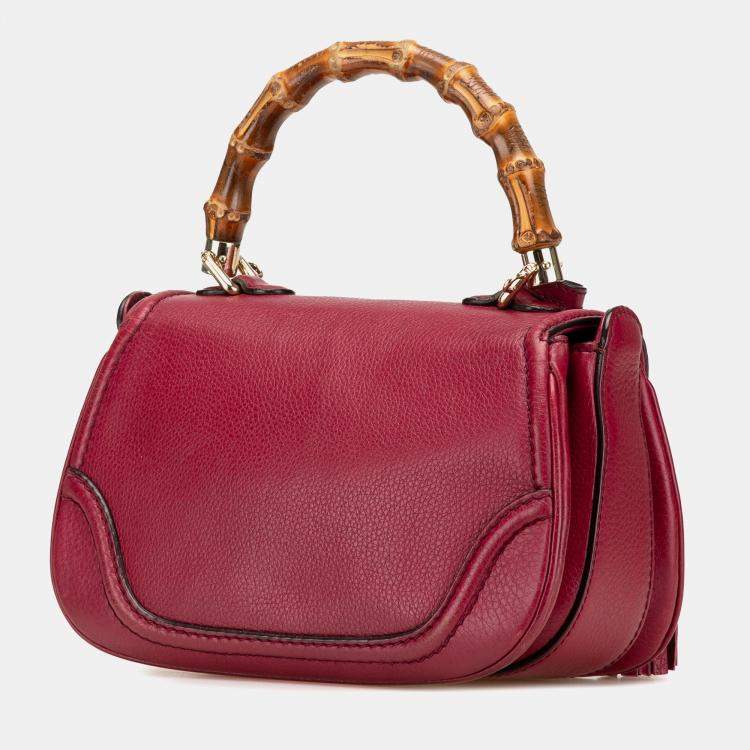 Pre Owned Gucci Red Small Leather New Bamboo Satchel