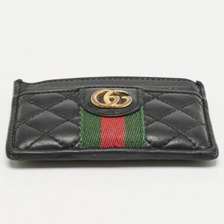 Pre Owned Gucci Black Quilted Leather GG Marmont Card Holder