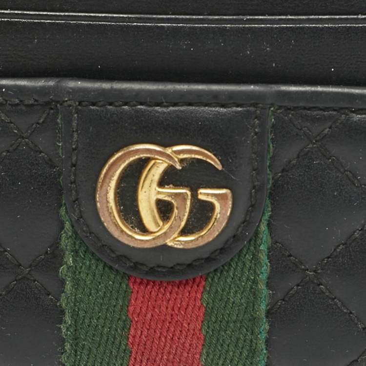 Pre Owned Gucci Black Quilted Leather GG Marmont Card Holder