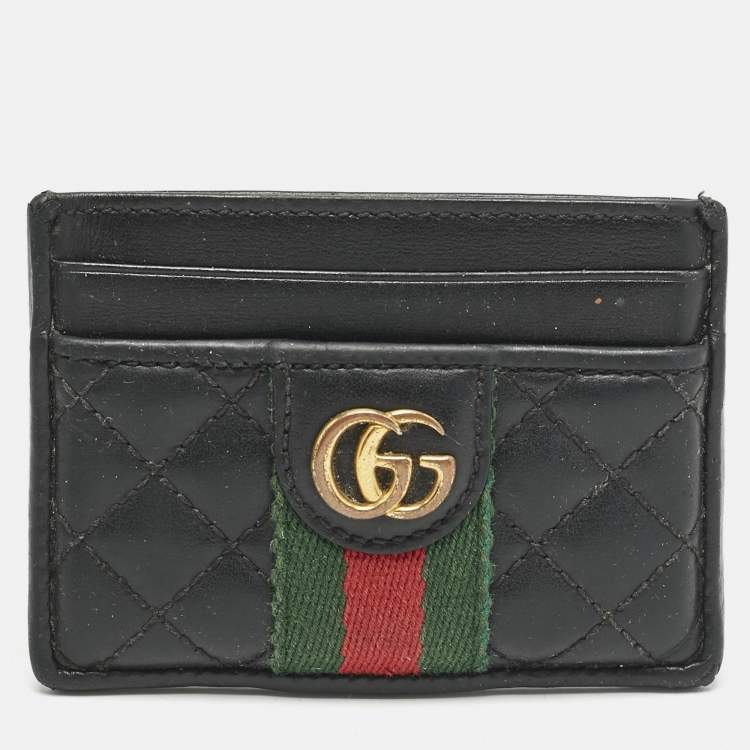 Pre Owned Gucci Black Quilted Leather GG Marmont Card Holder