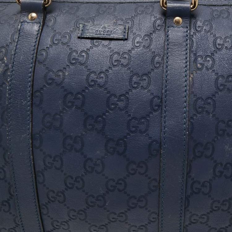 Pre Owned Gucci Navy Blue Guccissima Leather Medium Joy Boston Bag