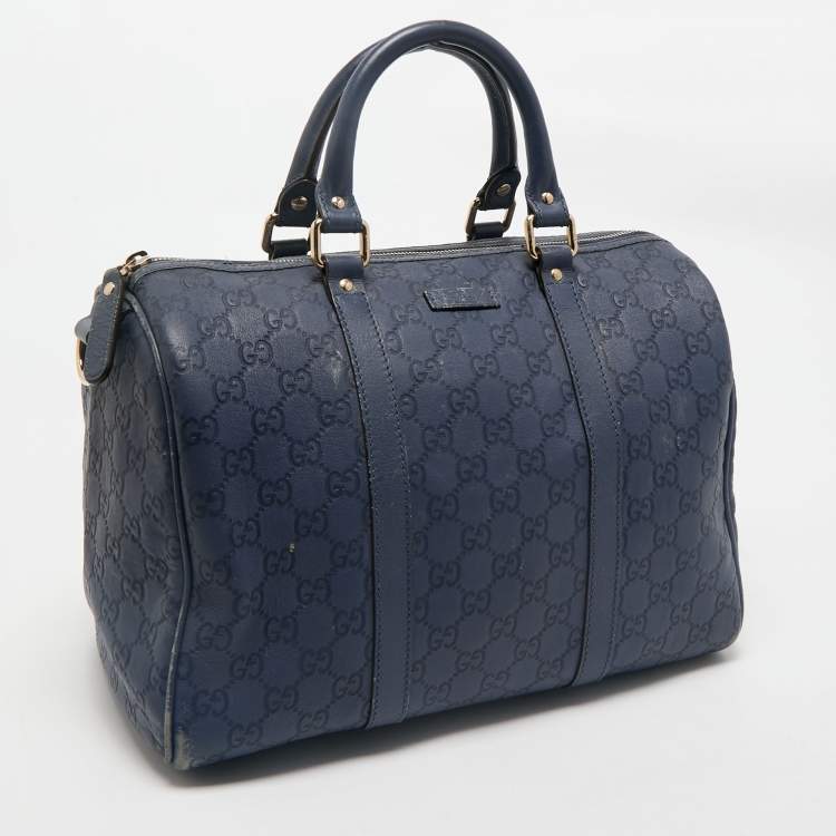 Pre Owned Gucci Navy Blue Guccissima Leather Medium Joy Boston Bag