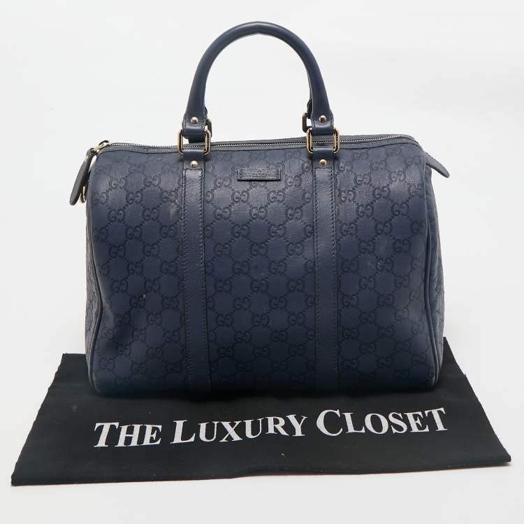 Pre Owned Gucci Navy Blue Guccissima Leather Medium Joy Boston Bag