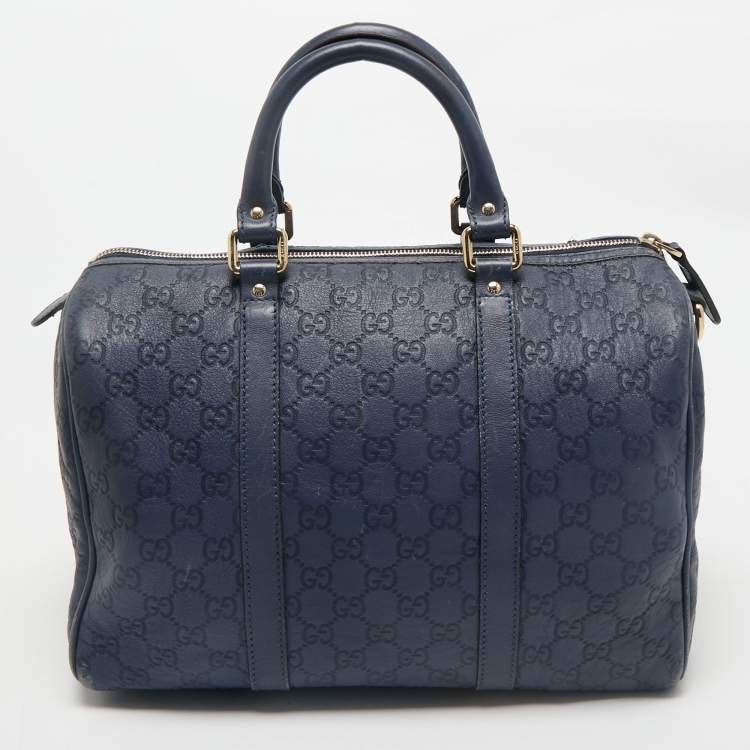 Pre Owned Gucci Navy Blue Guccissima Leather Medium Joy Boston Bag