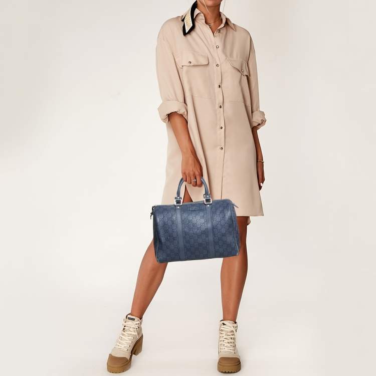 Pre Owned Gucci Navy Blue Guccissima Leather Medium Joy Boston Bag