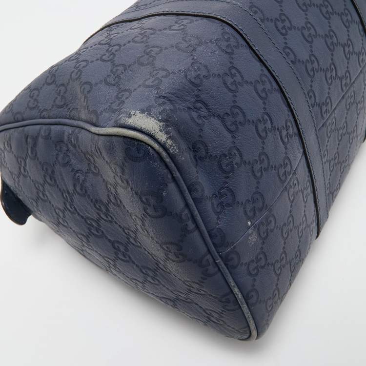 Pre Owned Gucci Navy Blue Guccissima Leather Medium Joy Boston Bag