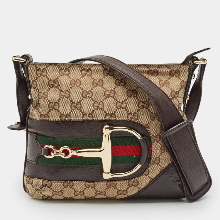 Pre Owned Gucci Brown/Beige GG Canvas and Leather Hasler Messenger Bag