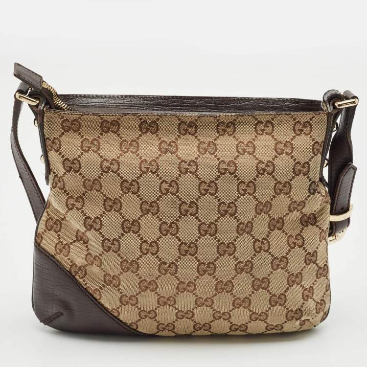 Pre Owned Gucci Brown/Beige GG Canvas and Leather Hasler Messenger Bag