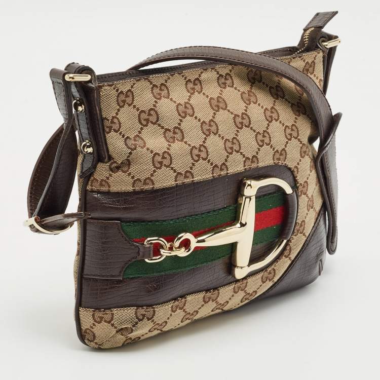 Pre Owned Gucci Brown/Beige GG Canvas and Leather Hasler Messenger Bag