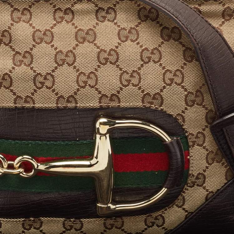 Pre Owned Gucci Brown/Beige GG Canvas and Leather Hasler Messenger Bag