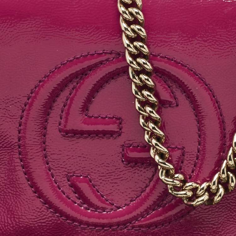 Pre Owned Gucci Fuchsia Patent Leather Soho Flap Shoulder Bag