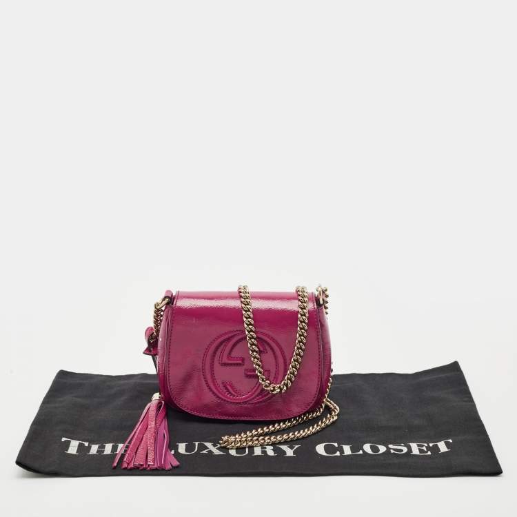 Pre Owned Gucci Fuchsia Patent Leather Soho Flap Shoulder Bag