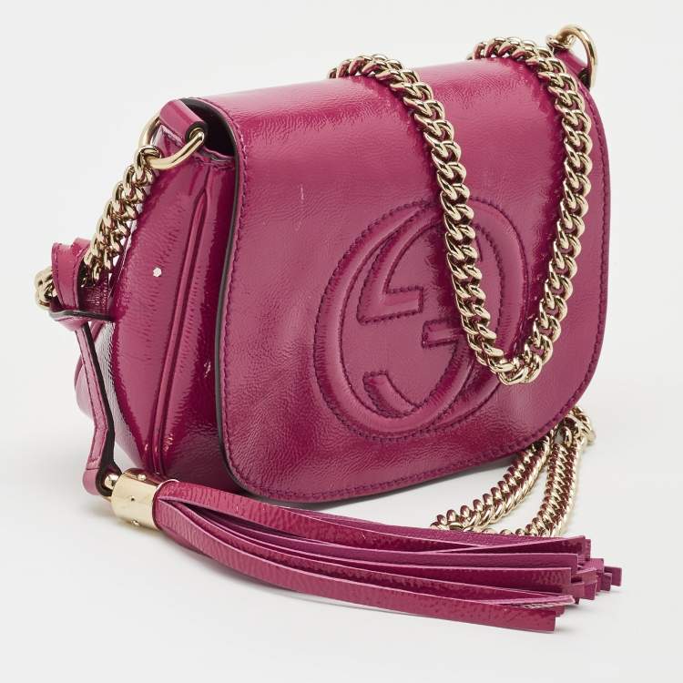 Pre Owned Gucci Fuchsia Patent Leather Soho Flap Shoulder Bag
