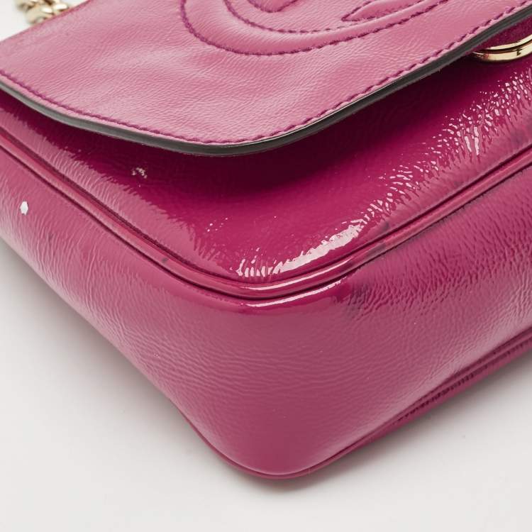 Pre Owned Gucci Fuchsia Patent Leather Soho Flap Shoulder Bag