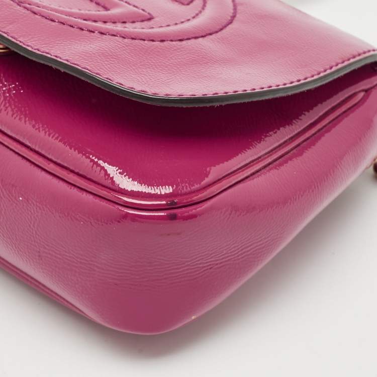 Pre Owned Gucci Fuchsia Patent Leather Soho Flap Shoulder Bag